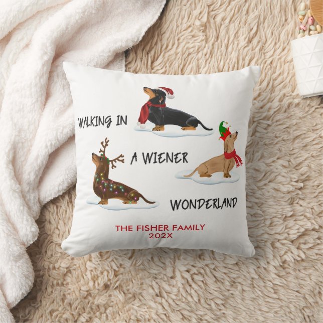 Christmas Dachshund Walking In A Wiener Wonderland Cushion (Blanket)