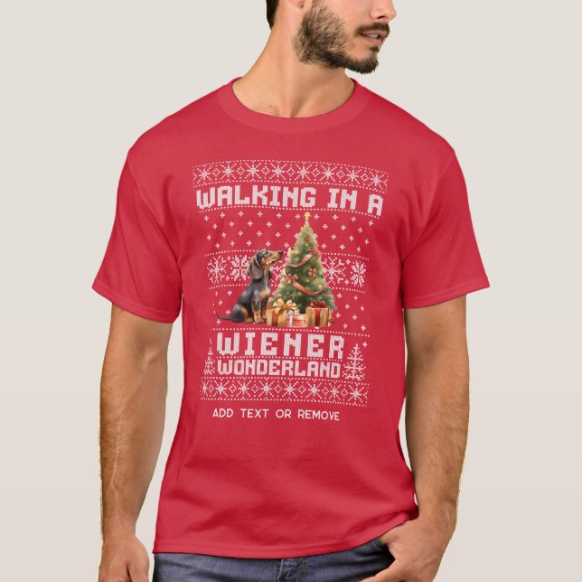 Christmas Dachshund Walking in a Wiener Wonderland T-Shirt (Front)