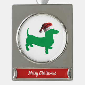 Christmas Dachshund wearing a Santa Claus hat Silver Plated Banner Ornament