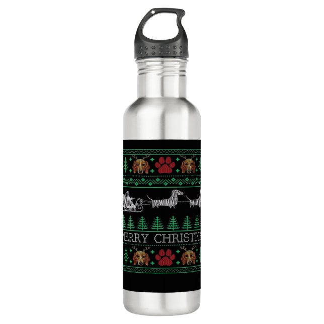 Christmas Dachshund Wiener Dog Dachshund Ugly Chri 710 Ml Water Bottle (Front)