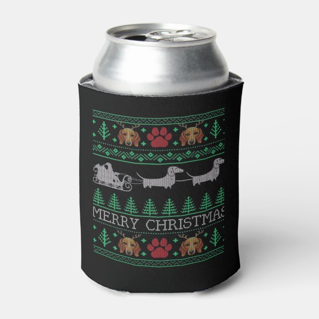 Christmas Dachshund Wiener Dog Dachshund Ugly Chri Can Cooler (Can Front)