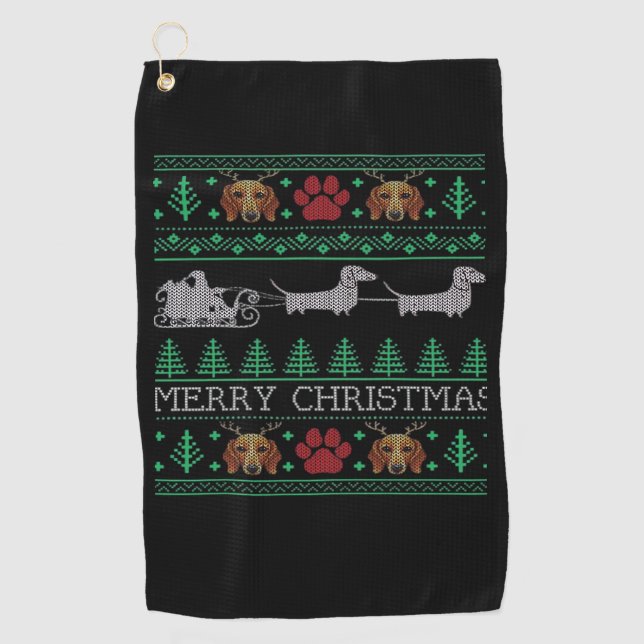 Christmas Dachshund Wiener Dog Dachshund Ugly Chri Golf Towel (Front)