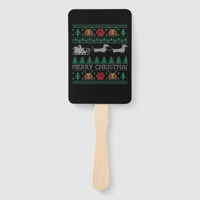 Christmas Dachshund Wiener Dog Dachshund Ugly Chri Hand Fan (Front)