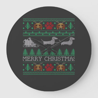 Christmas Dachshund Wiener Dog Dachshund Ugly Chri Large Clock