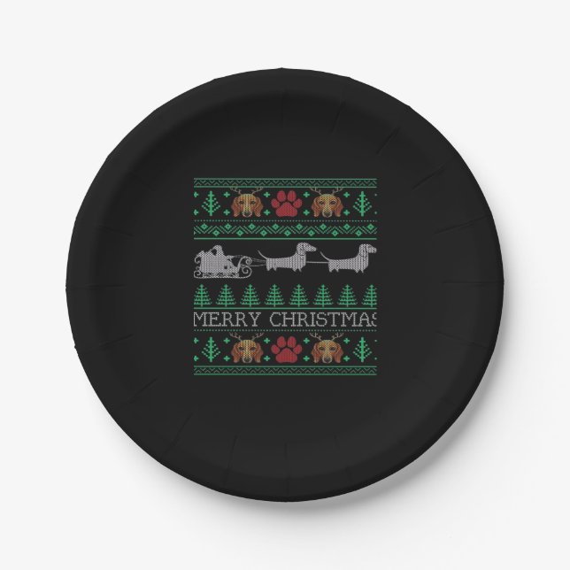 Christmas Dachshund Wiener Dog Dachshund Ugly Chri Paper Plate (Front)