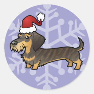 Christmas Dachshund (wirehair) Classic Round Sticker