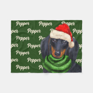 Christmas Dachshund with Dog's Name Fleece Blanket