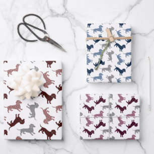 Christmas Dachshunds in Damask Wrapping Paper Sheet