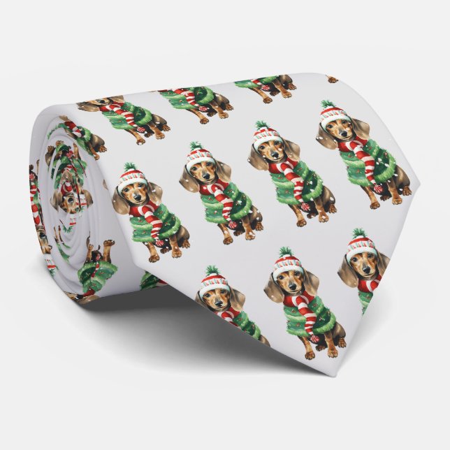 Christmas Dachshunds In Snowflakes Tie (Rolled)