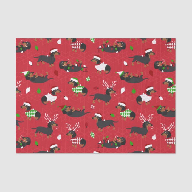Christmas Dachshunds Red Tissue Paper (Front)