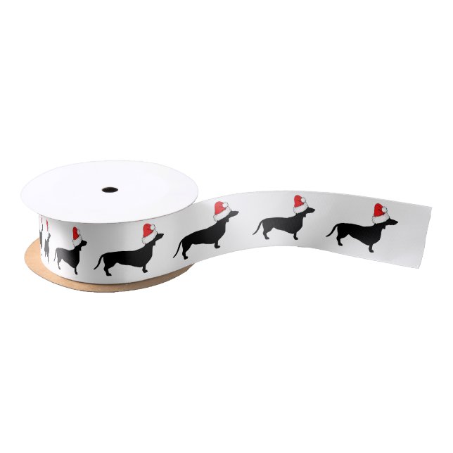 Christmas Dachshunds & Santa Hats Satin Ribbon (Spool)