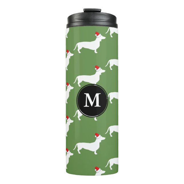 Christmas Dachshunds & Santa Hats with Initial Thermal Tumbler (Front)