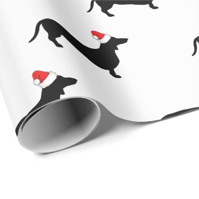 Christmas Dachshunds & Santa Hats Wrapping Paper (Roll Corner)