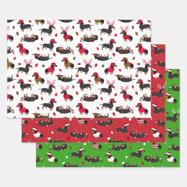 Christmas Dachshunds Wrapping Paper Sheet (Set)