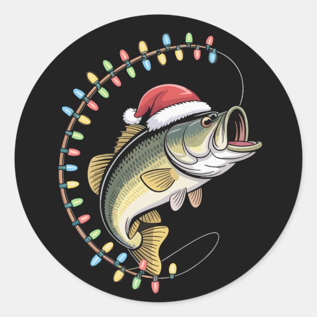 Christmas Dad Bass Fish Funny Fishing Fisherman Classic Round Sticker (Front)