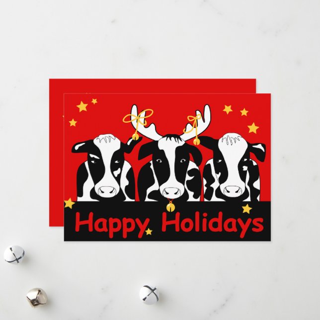Christmas Dairy Cows Flat Holiday Card (Front/Back In Situ)