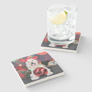 Christmas - Daisy - Goldendoodle Stone Coaster