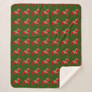 Christmas Dala Horses Sherpa Blanket
