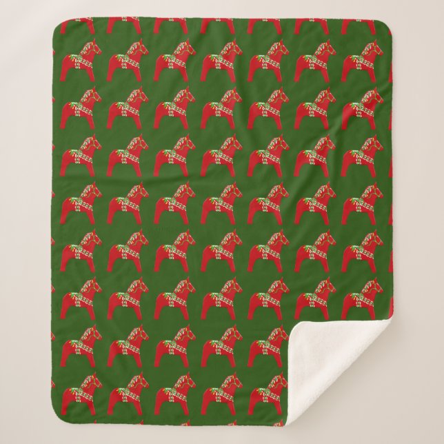Christmas Dala Horses Sherpa Blanket (Front)