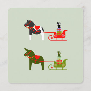 Christmas dala horses with horse-sleigh and cats invitation