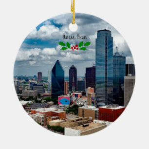 Christmas, Dallas, Texas skyline Ceramic Tree Decoration