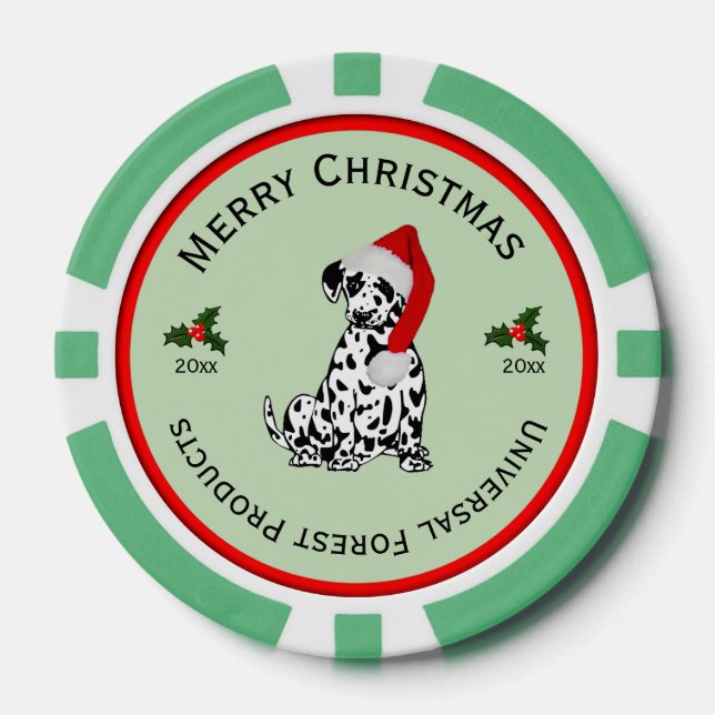 Christmas Dalmatian Business Greetings Poker Chips (Front)