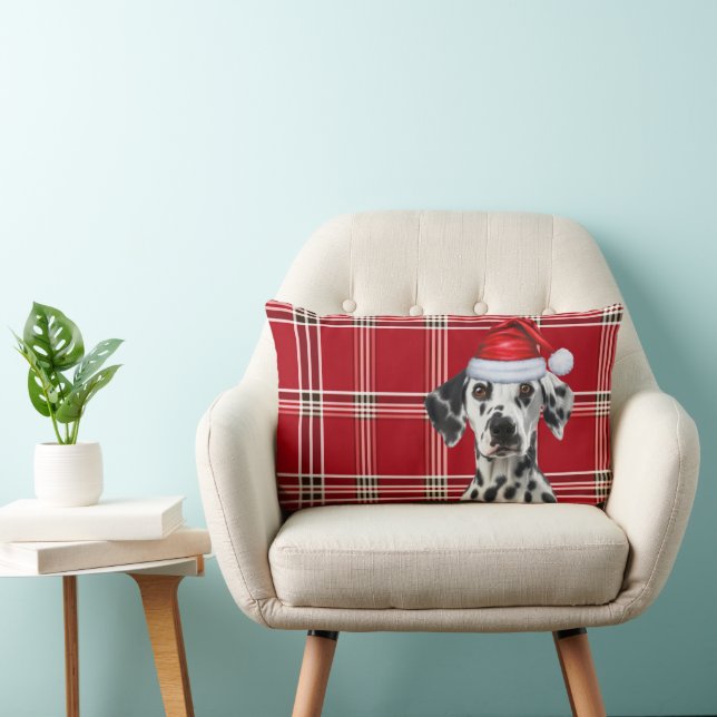 Christmas Dalmatian Dog Red Holiday Plaid Lumbar Cushion (Chair)