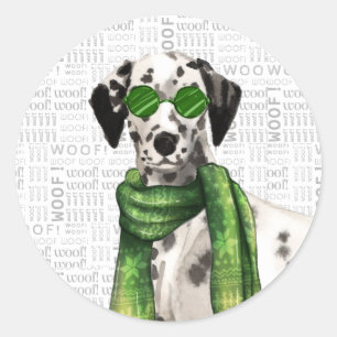Christmas Dalmatian Dog Watercolor Santa Classic Round Sticker