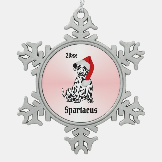 Christmas Dalmatian Personalised Snowflake Pewter Christmas Ornament (Front)