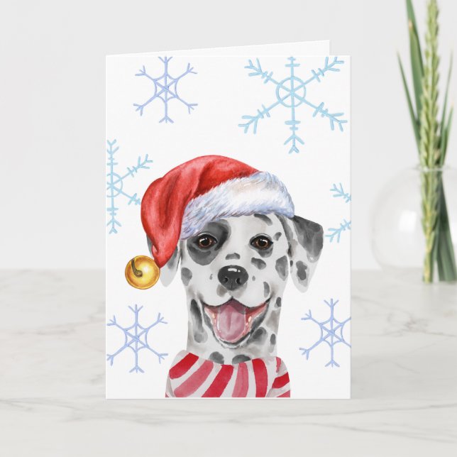 Christmas Dalmatian Pet Xmas Hat Scarf Funny Dog H Holiday Card (Front)