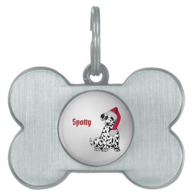 Christmas Dalmatian Silver Name Pet ID Tag (Front)