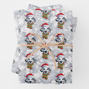 Christmas Dalmatian Wearing Santa Hat and Scarf Wrapping Paper Sheet