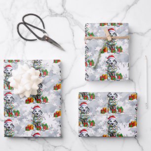 Christmas Dalmatian Wearing Santa Hat Lights Cute Wrapping Paper Sheet