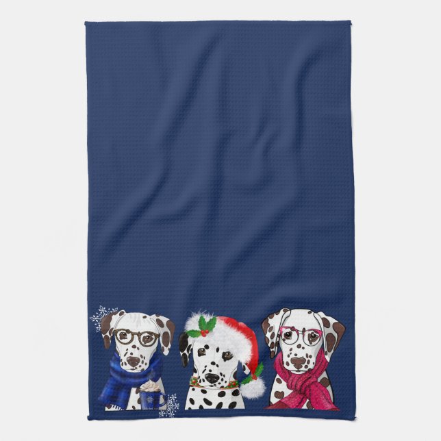 Christmas Dalmatians Tea Towel (Vertical)