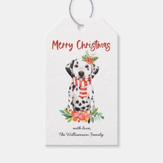 Christmas Dalmation Dog Holiday Gift Tags (Front)