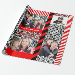 Christmas Damask 5 Big Family Photos Custom Wrapping Paper