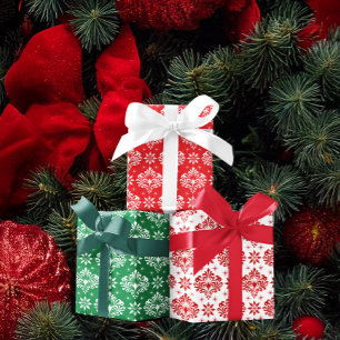 Christmas Damask Pattern on Custom Background Wrapping Paper Sheet