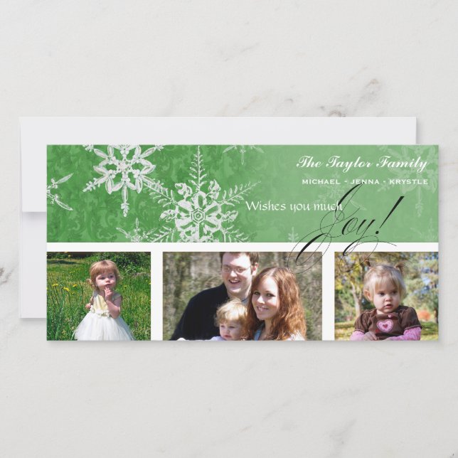 Christmas Damask Snowflake - Bright Green Card (Front)