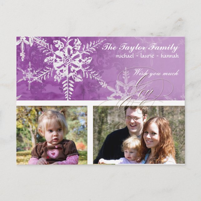 Christmas Damask Snowflake -  Plum Purple Card (Front)