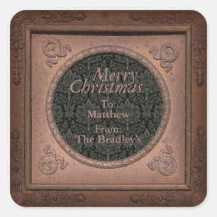 Christmas Damask Vintage Frame Square Sticker