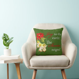 Christmas Dancing Baby Angels on Gold Throw Pillow