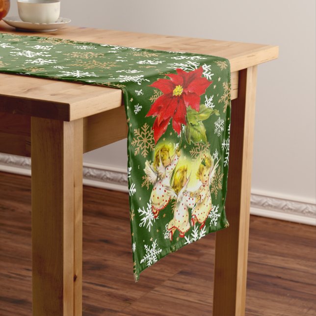 Christmas Dancing Baby Angels on Snowflakes Long Table Runner (In Situ)