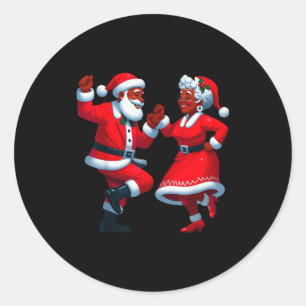 Christmas Dancing Black African American Santa Mrs Classic Round Sticker
