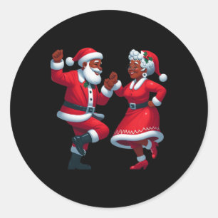 Christmas Dancing Black African American Santa Mrs Classic Round Sticker