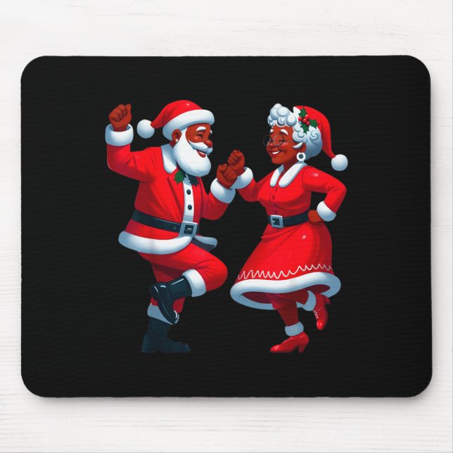 Christmas Dancing Black African American Santa Mrs Mouse Mat (Front)
