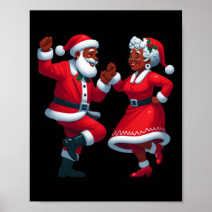 Christmas Dancing Black African American Santa Mrs Poster
