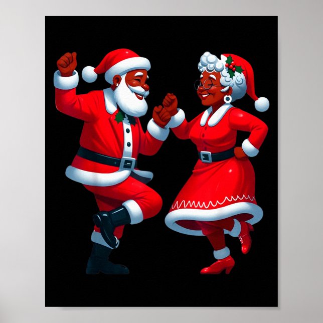 Christmas Dancing Black African American Santa Mrs Poster (Front)