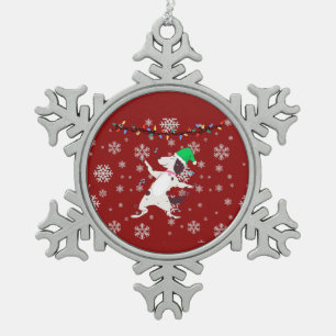 Christmas dancing dog snowflake pewter christmas ornament