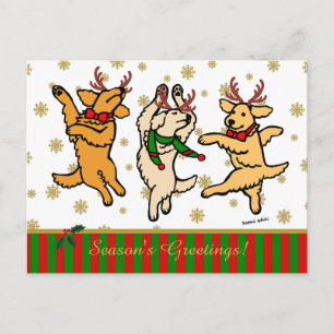 Christmas Dancing Golden Retrievers Holiday Postcard