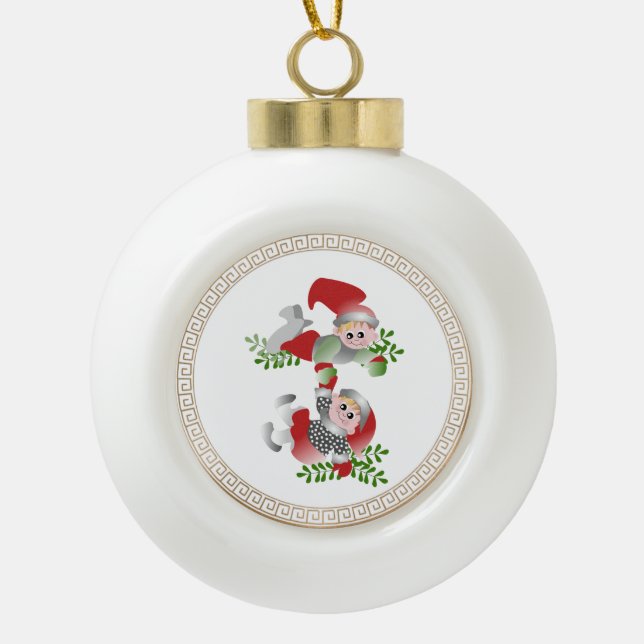 Christmas Danish Figures Ceramic Ball Christmas Ornament (Front)